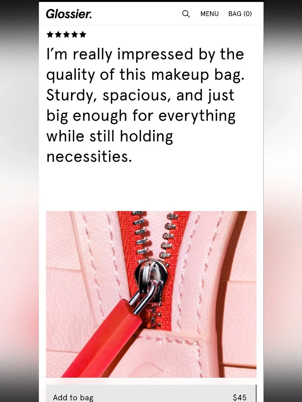 Glossier Beauty Bag Pink Cosmetic Pouch Logo Front Pocket 9.5